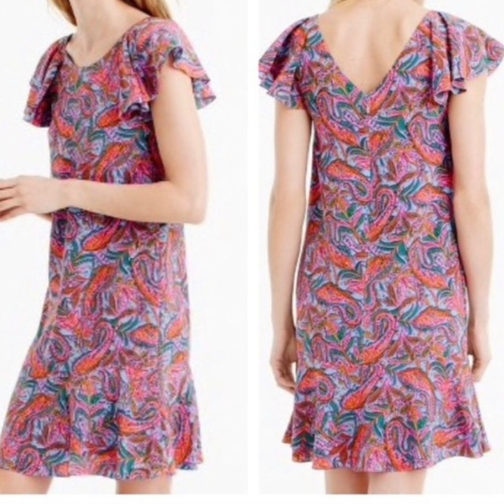 J.Crew Silk Dress Paisley Print Flounce Hem
Pink Blue Multi Color Womens size 10